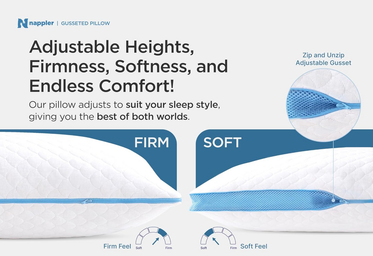 Side and Back Sleeper Pillow for Neck and Shoulder Pain Relief - Shredded Memory Foam Bed Pillow for Sleeping - 100% Adjustable Fill - Queen Size - Modal Washable Case. Extra Fill Included