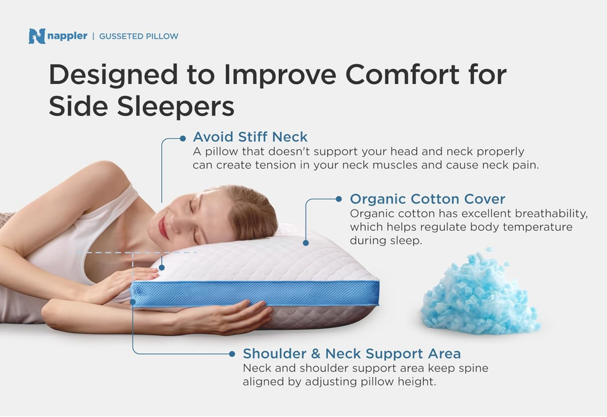 Side and Back Sleeper Pillow for Neck and Shoulder Pain Relief - Shredded Memory Foam Bed Pillow for Sleeping - 100% Adjustable Fill - Standard Size Modal Washable Case. Extra Fill Included