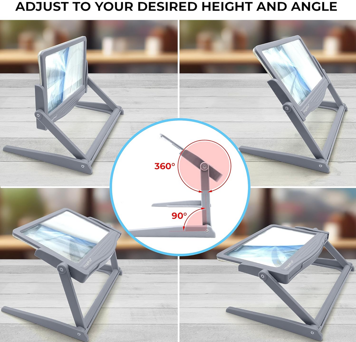 MAGNIPROS Patented 5X Large LED Page Magnifier with Detachable Stand | Eye Caring 3 Color Light Modes & Anti-Glare Lens to Reduce Eye Strain-Ideal for Reading Fine Print, Crafting, Low Vision Seniors