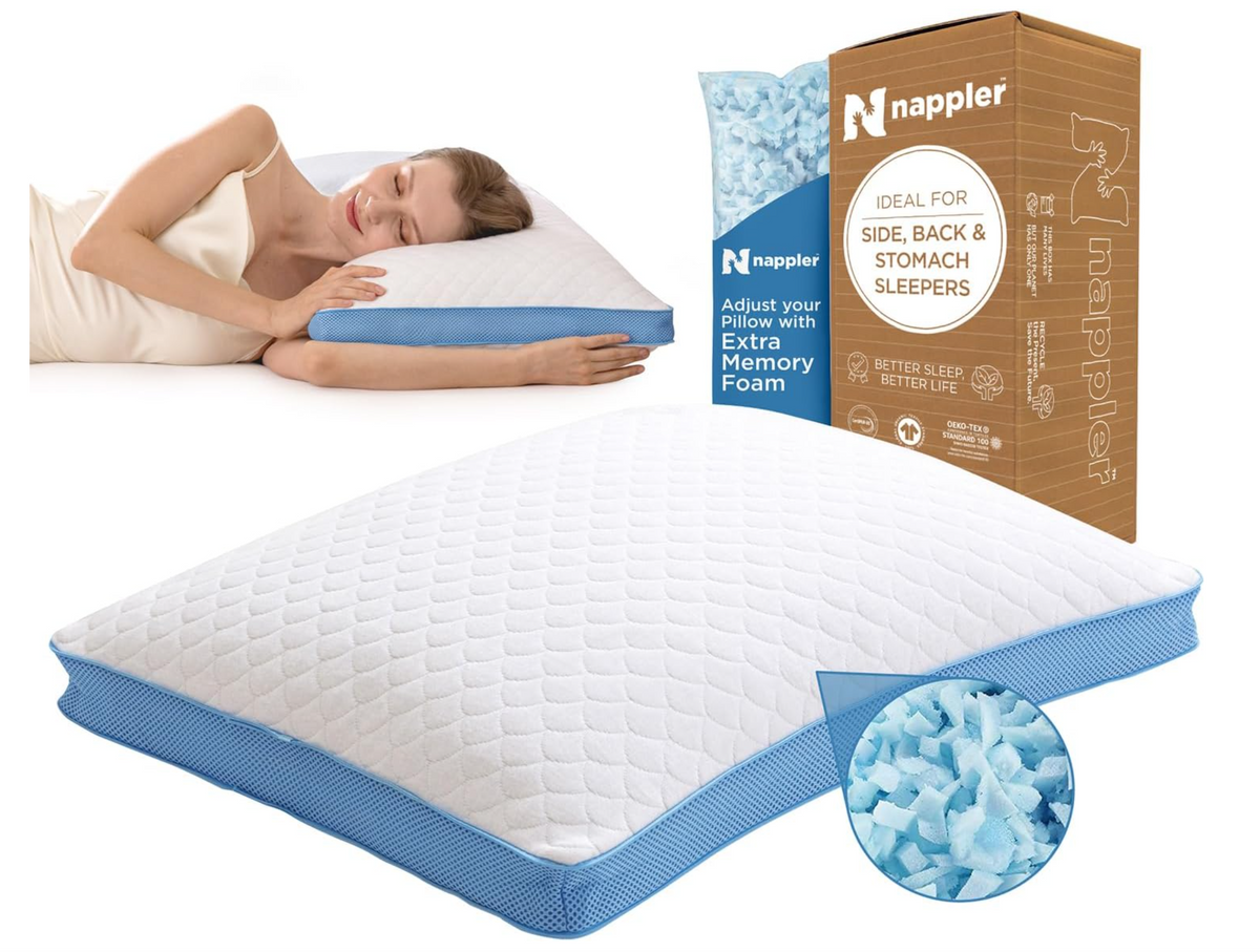 Side and Back Sleeper Pillow for Neck and Shoulder Pain Relief - Shredded Memory Foam Bed Pillow for Sleeping - 100% Adjustable Fill - Queen Size - Modal Washable Case. Extra Fill Included