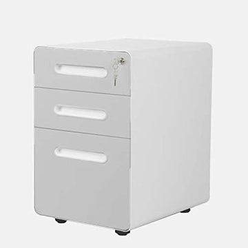 ApexDesk 3-Drawer Vertical Metal Mobile File Cabinet with Locking Keys - Light Gray Front Panel/White Body