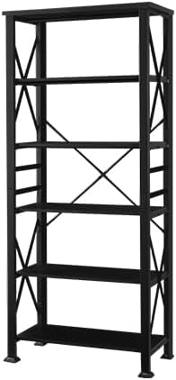 HOMBAZAAR Bookshelf, 6-Tier Industrial Bookshelf, Etagere Bookcases and Bookshelves, Tall Bookshelf Storage Organizer, Freestanding Bookshelf for Living Room, Bedroom and Home Office，Black