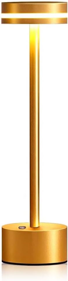 Cordless Metal Desk Lamp,Portable LED Table Lamp with Touch Sensor,3 Color Rechargeable Lamp,3-Levels Brightness Lamp,Night Light for Kids Nursery,Bedside Lamp,Dining Room Lamp (Gold)