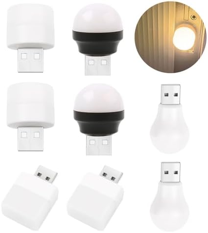 Mini USB Night Lights，Plug in LED Bulb，Flexible Ambient Light ，Emergency Lighting，Compact，Ideal for Bedroom，Bathroom，Nursery，Hallway，Outdoor Camping，Reading（Combination）(8 Pack,Warm White)