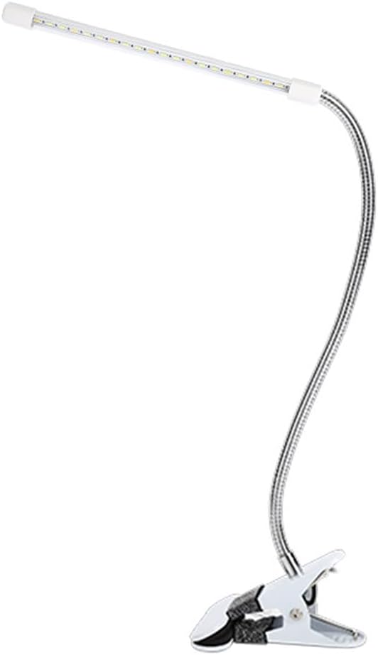 Meichoon Desk Lamp with Clamp Flexible Metal Hose Desktop Clip-On LED Illuminating Light Eye-Caring Table Lamp for Bedroom Bedside Office Study Work Reading Embroidery UK10 White