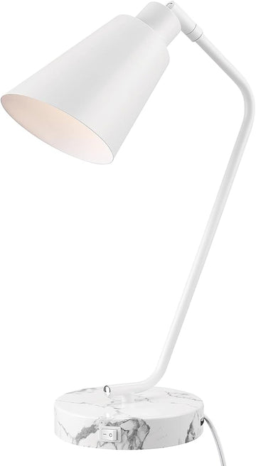 Globe Electric 52295 Belmont 17" Desk Lamp, Matte White, White Faux Marble Base, 2.1A USB Port, On Off Rocker Switch at Base