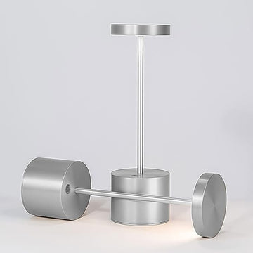 CYOIDAI LED Table Lamp, 2 Pack Rechargeable Battery with Cordless Desk Lamps 3 Lighting Modes Dimmable Light 5000 mAh, for Restaurant, Terrace, Outdoor (Silver)