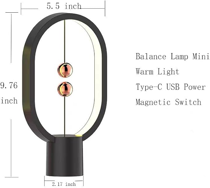 Small Table Lamp - Mini Balance Lamp,Birthday Gifts, Bedside Lamp, Nightstand Lamp,Plug in Night Light,Magnetic Lamp for Home,Office,College Dorm (Black Color)