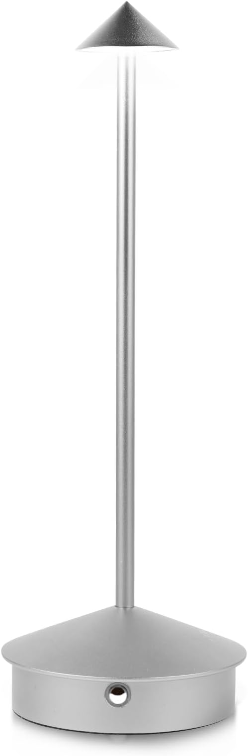 Rechargeable Battery Operated Desk Lamp with Touch Sensor Cordless Portable LED Table Lamp， Three-Level Dimmable Suitable for Bars/Cafes/Restaurants/Bedrooms/Camping Sites (Silver)