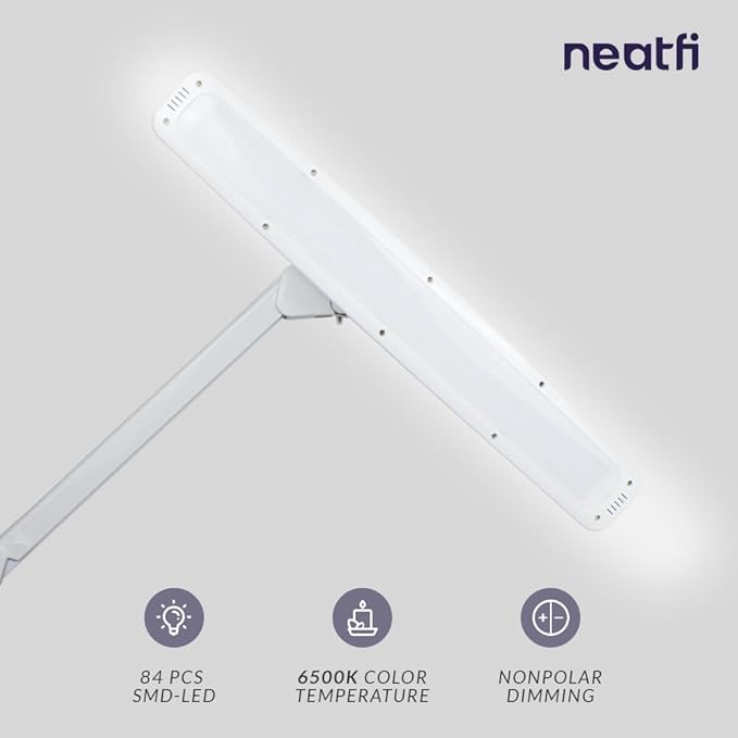 Neatfi Elite HD XL Task Lamp, Super Bright Desk Lamp, Non-polar Dimming (Non-CCT with Clamp, White, 22 Inches)