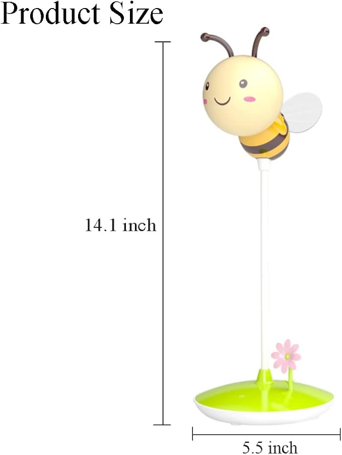 Cute Bumblebee LED Desk Lamp Touch Control Dimming 3 Brightness and 360°Flexible Gooseneck Eye-Care USB Rechargeable Lamp for Teens