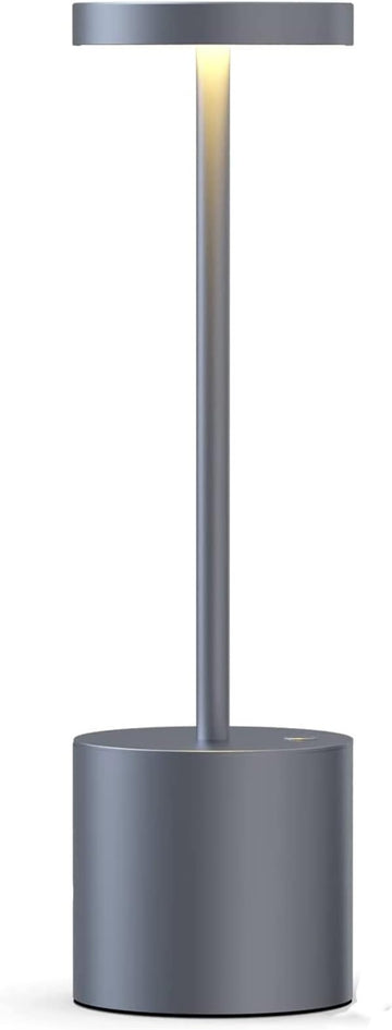 Rechargeable Cordless Table Lamp, 10.25in Small Outdoor Portable Battery Operated Desk Lamps 2 Levels Dimmable Powered Night Light for Dining Restaurant Bar Garden Patio Bedroom Grey