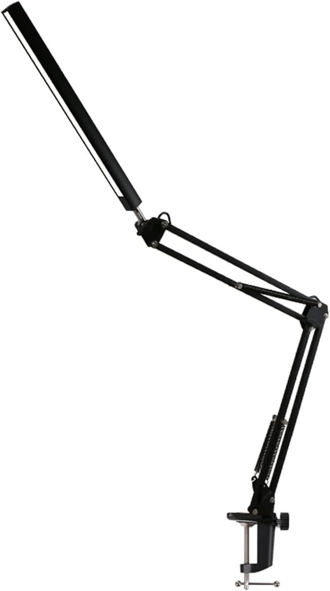 Desk Lamp,12W Eye-Caring Metal Swing Arm Desk Lamp with Clamp, 20 Brightness Dimmable Clamp Desk Light with Memory Function, 360 Degree Spin Architect Table Desk Lamps for Dorms, Studios Reading