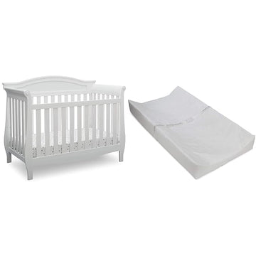 Delta Children Lancaster 4-in-1 Convertible Baby Crib, Bianca White & Contoured Changing Pad, White