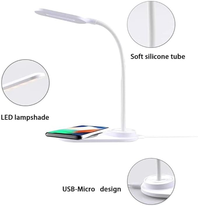 LED Desk Lamp with Wireless Charger, Eye-Protecting Table Lamps with Night Light, USB Charging Port, 3 Color Temperature Modes, Suitable for Home, Office Dimmable Desk Lamp, Bedroom