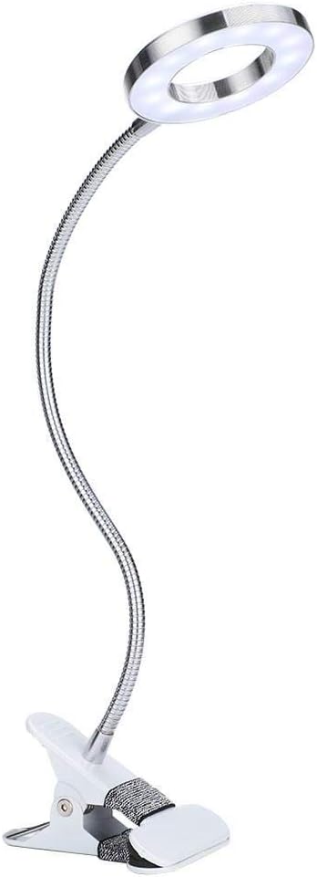 ANGGREK 360 Clip-On Desk Lamp, Flexible USB LED Lamp Gooseneck Light with 2-Color Mode and 2-Level Dimmer Eye Care Book Light Bed Lamp 7W
