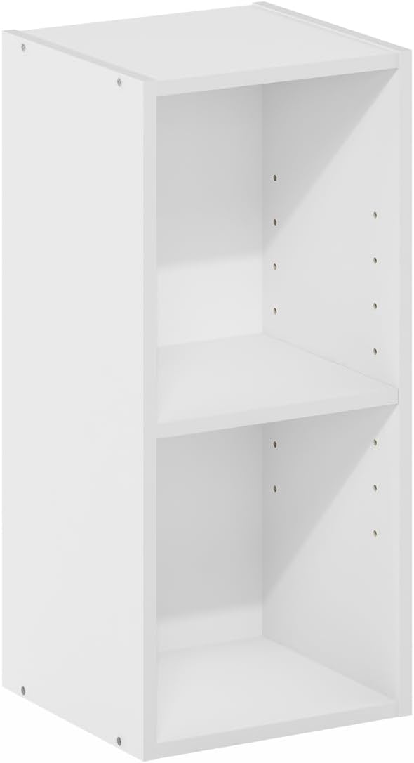 Furinno Fulda 2-Tier Space Saving Storage Shelf Bookcase, 10-Inch Width, White