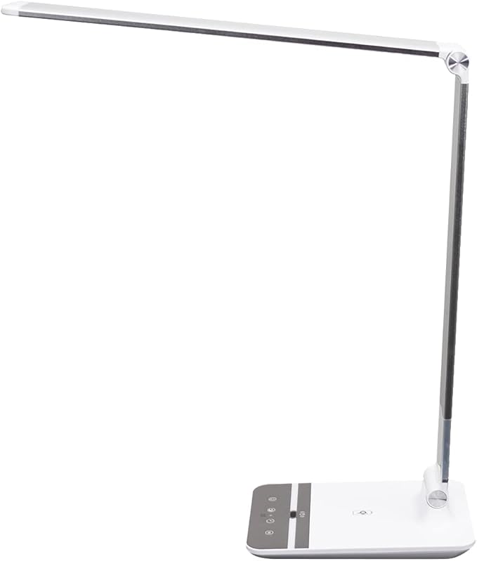 Stand Up Desk Store LED Desk Lamp with Wireless Charging Pad (White Housing, 500 Lumen LED, 10W Qi Wireless Charger, 5V/1A USB Output)