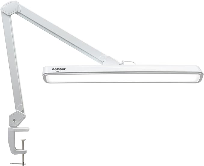 LED Architect Desk Lamp with Clamp, Metal Swing Arm 2000 Lumens Dimming Office Table Lamp for Task Work Drafting Reading Desktop, 234PCS Bright LEDs, 24W, 5 Color Temperatures Workbench Lamp
