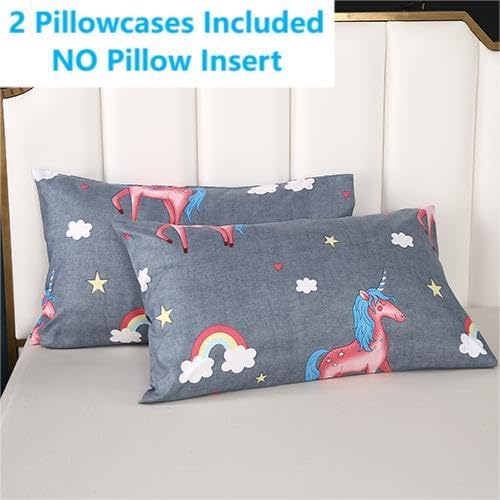 3PCS Gray Unicorn Comforter Set Full, Bed in a Bag Full Unicorn Bedding Set, Lightweight and Fade Resistant, Cute Room Decor for Boys Girls Toddler Kids and Teens, Full