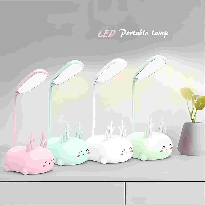 Kids Lamp, Cute LED Desk Lamp for Kids, Mini Animal Night Light, USB Rechargeable Flexible Cartoon Lamp Eye-Care Lighting for Bedroom (Deer B, Green)