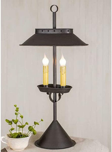 Double Candle Desk Lamp in Rustic Brown