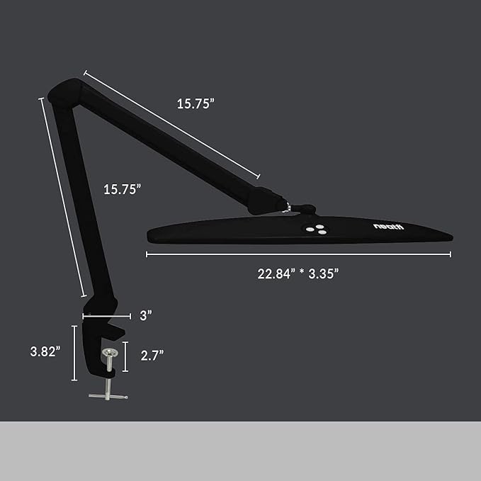 Neatfi Elite HD XL Task Lamp, 1360 Lumens, 84PCS SMD LED, 6500K, Super Bright Desk Lamp, Non-polar Dimming (Non-CCT with Clamp, Black, 22 Inches)