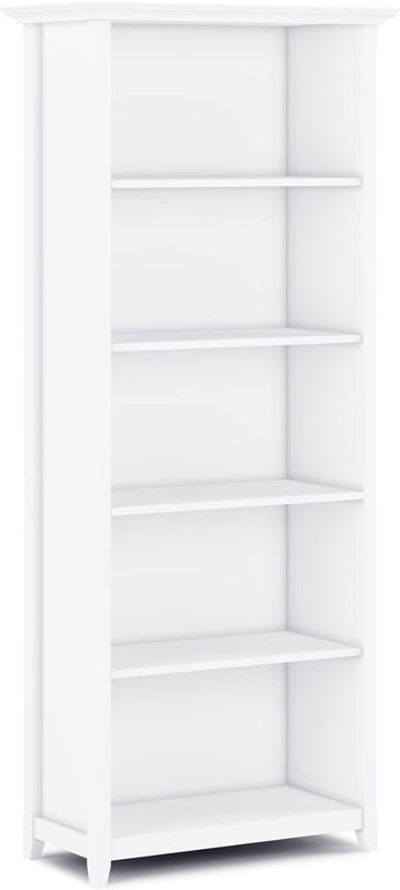 SIMPLIHOME Amherst SOLID WOOD 30 Inch Transitional 5 Shelf Bookcase in White, For the Living Room, Study Room and Office