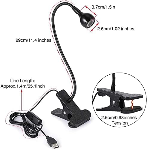LED Desk Lamp, Ymiko USB Clip-on Reading Lights Eye Protection Book Clamp Light, 360 ° Flexible Gooseneck Clamp Lamp for Home Study Reading Kid's Room(Black)
