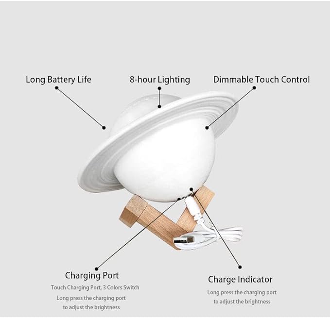 Saturn Lamp LED 3D PrintDecor Lamp Galaxy Planet Lampwith Stand/Remote Control/Touch/USB Rechargeable (5.1inch 3 Colors),Valentines Day Gifts,Birthday Gifts