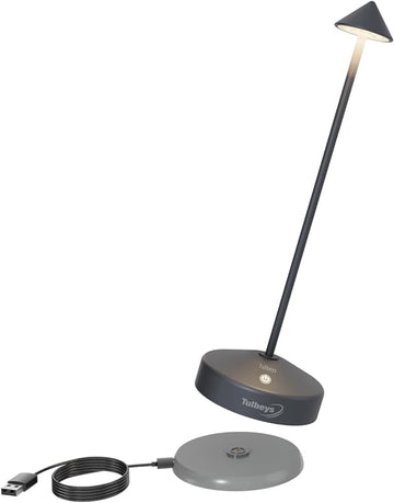 Cordless Table Lamp, Portable LED Desk Lamp 5200mAh Battery Operated, Waterproof Outdoor Lamp with Contact Charging Base, 13.8'' touch lamp for Home/Office/Bars/Coffee Shop Night Light (Grey