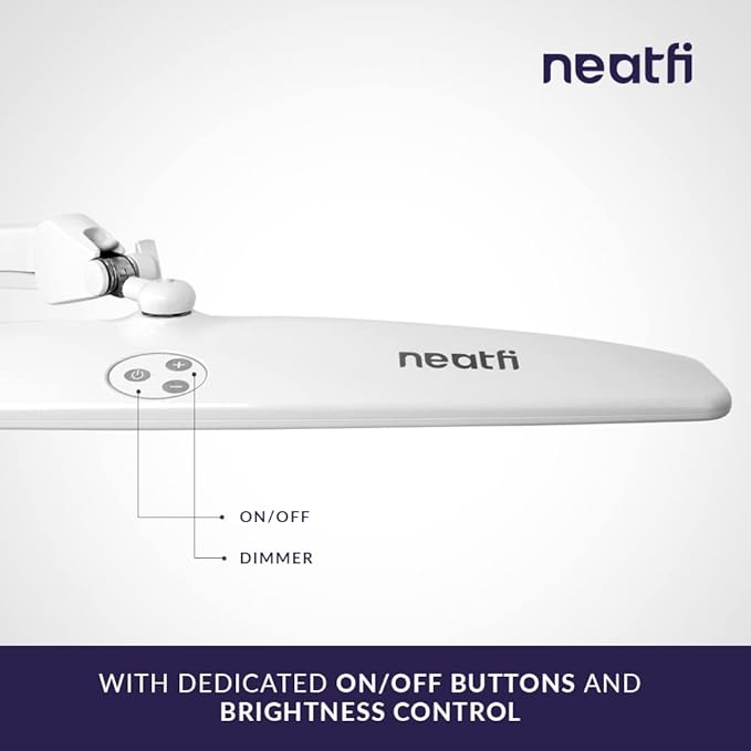 Neatfi Elite HD XL Task Lamp, Super Bright Desk Lamp, Non-polar Dimming (Non-CCT with Clamp, White, 22 Inches)