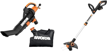 WORX WG509 12 Amp TRIVAC 3-in-1 Electric Leaf Blower with All Metal Mulching System & WG163 GT 3.0 20V PowerShare 12" Cordless String Trimmer & Edger (2 Batteries & Charger Included)