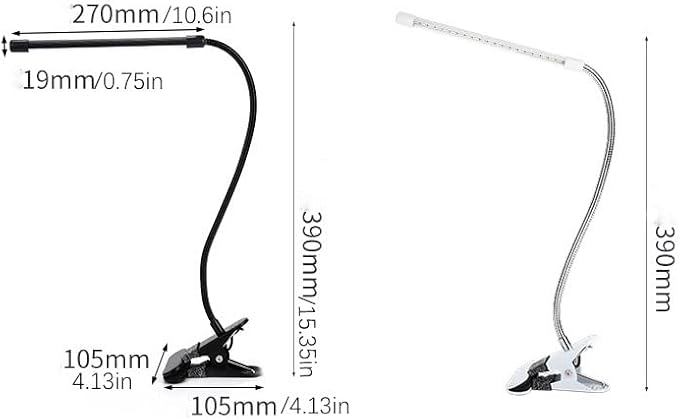 Meichoon Desk Lamp with Clamp Desktop Clip-On LED Illuminating Light Flexible Metal Hose Eye-Caring Table Lamp for Bedroom Bedside Office Study Work Reading Embroidery UK10 Black