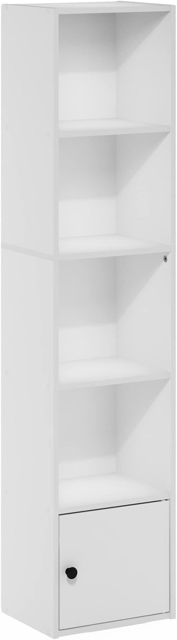 Furinno Luder Shelf Bookcase with 1 Door Storage Cabinet, White, 5-Cube with Cabinet