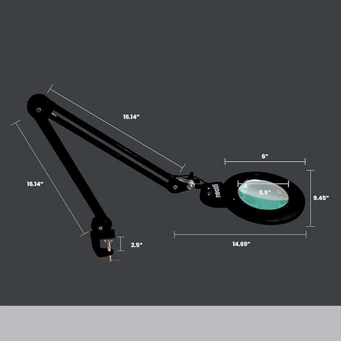 Neatfi XL Bifocals 1,200 Lumens Super LED Magnifying Lamp with Clamp, 3 Light Modes, Correlated Color Temperature Control (3000K-4500K-6000K), 12W, 120 Pcs SMD LED (Black, 6 Inch Lens)