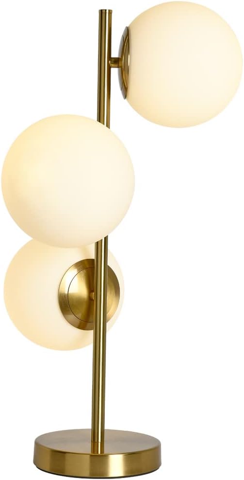 Mid Century Table Lamp, Modern 3 Lamp Gold Desk Lamp Retro with White Frosted Glass Lampshade Adjustable Brightness, Suitable for Desk Lamp Bedrooms, Living Rooms, Study, Library