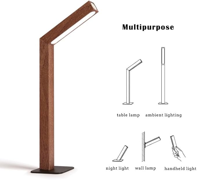 Wooden Versatile Rechargeable Tabletop Lamp - Touch Control, Foldable Design, USB-C Rechargeable LED Light, 1100mAh Battery - Ideal for Bedroom, Living Room, Office, Study, and Emergencies