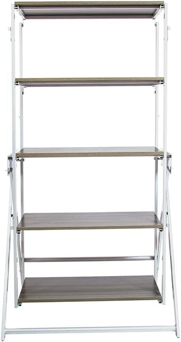 Origami Modern 2 in 1 Shelf to Table Style, Organizer Deco Rack Magically Turn to a Table/Desk in a Second,Fully Assembled,White/Birchwood US Patent Pending (STT-WHIBRC)