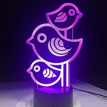 Lovely Little Birds 3D Night Lights,USB Charging LED Table Lamp Kid's Room Decors Optical Illusion 3D Arts Bedside Lamp Gifts for Kids Decor Gifts for Baby Son Daughter or Grand Daughter