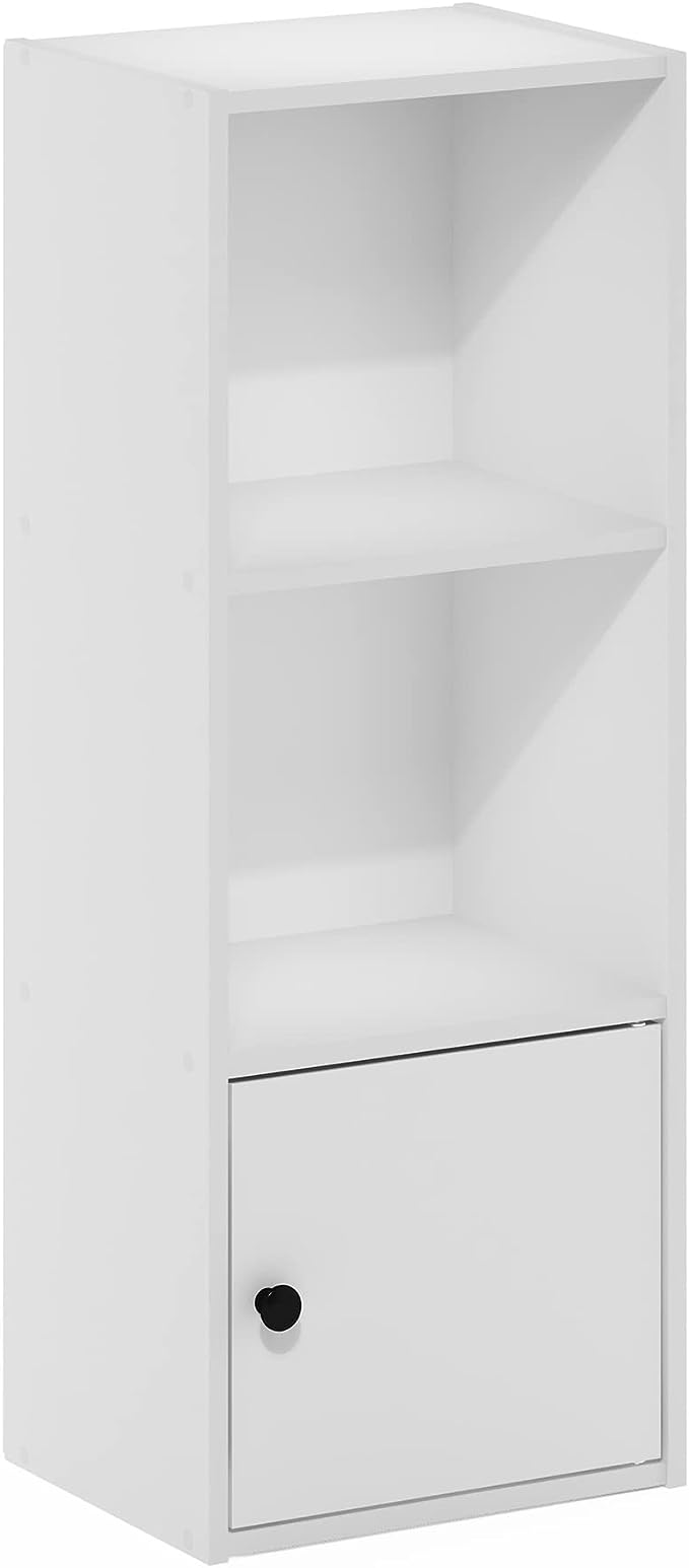 Furinno Luder Shelf Bookcase with 1 Door Storage Cabinet, White