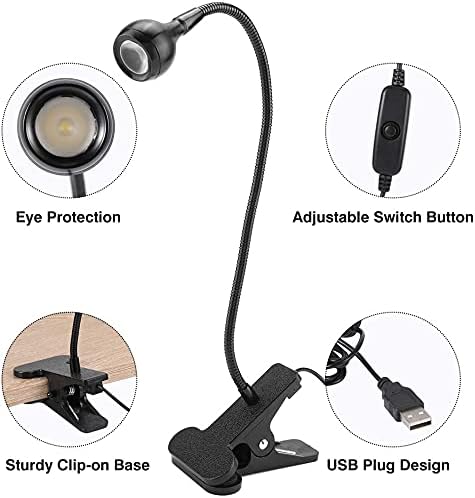 LED Desk Lamp, Ymiko USB Clip-on Reading Lights Eye Protection Book Clamp Light, 360 ° Flexible Gooseneck Clamp Lamp for Home Study Reading Kid's Room(Black)
