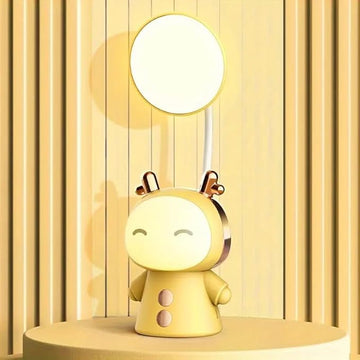 Cute Cartoon Kids Desk Lamp with Night Light - 360° Goose Neck LED Flexible Reading Light for Bedroom - Children Bedside Study Table Lamp (Yellow Fawn)