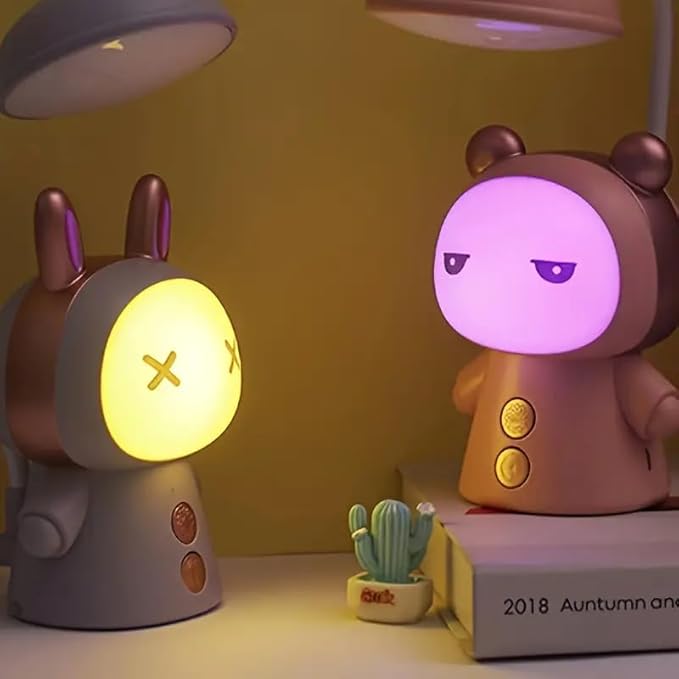 Cute Cartoon Kids Desk Lamp with Night Light - 360° Goose Neck LED Flexible Reading Light for Bedroom - Children Bedside Study Table Lamp (Pink Bear)