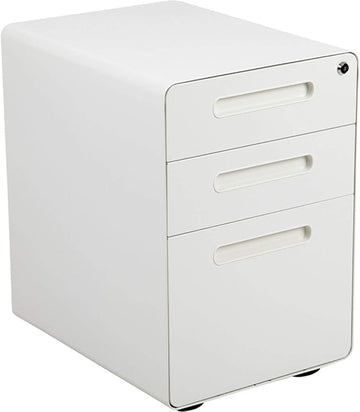 Flash Furniture Wren Ergonomic 3-Drawer Mobile Locking Filing Cabinet with Anti-Tilt Mechanism and Hanging Drawer for Legal & Letter Files, White