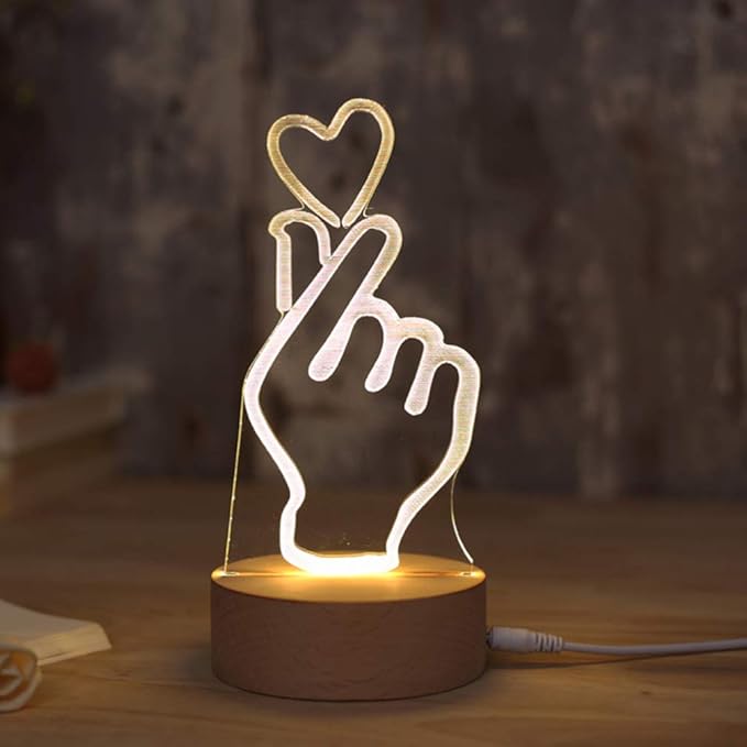 OSALADI Finger Heart Night Light, 3D Pattern Desk Table Lamp USB Charging, Acrylic Button Desk Lamp for Living Room Home Bedroom