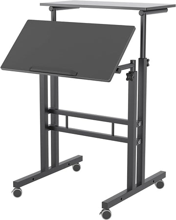 sogesfurniture Mobile Standing Desk Laptop Workstation on Wheels, Adjustable Computer Desk for Standing or Sitting, Black 101-BK