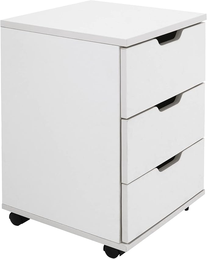 Farini 3-Drawer Vertical Filing Cabinet Rolling Wood Mobile File Cabinets Under Desk for Home Office with Casters (White, Fully Assembled)