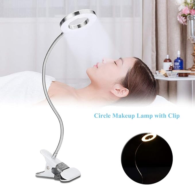 Desk Lamp with Clamp, Mini LED Lamp USB Rechargeable Warm/White Light Changeable Eye Protection Bed Light for Night Reading, Tattoo, Eyelash Extension, Make Up Lamp