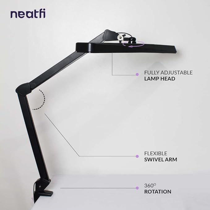 Neatfi (New Model) XL 2,500 Lumens LED Task Lamp with Clamp, 3 Light Modes, 3000-6000K Correlated Color Temperature, 30W Super Bright Desk Lamp, Dimmable, 162 Pcs SMD LED (CCT, Black)
